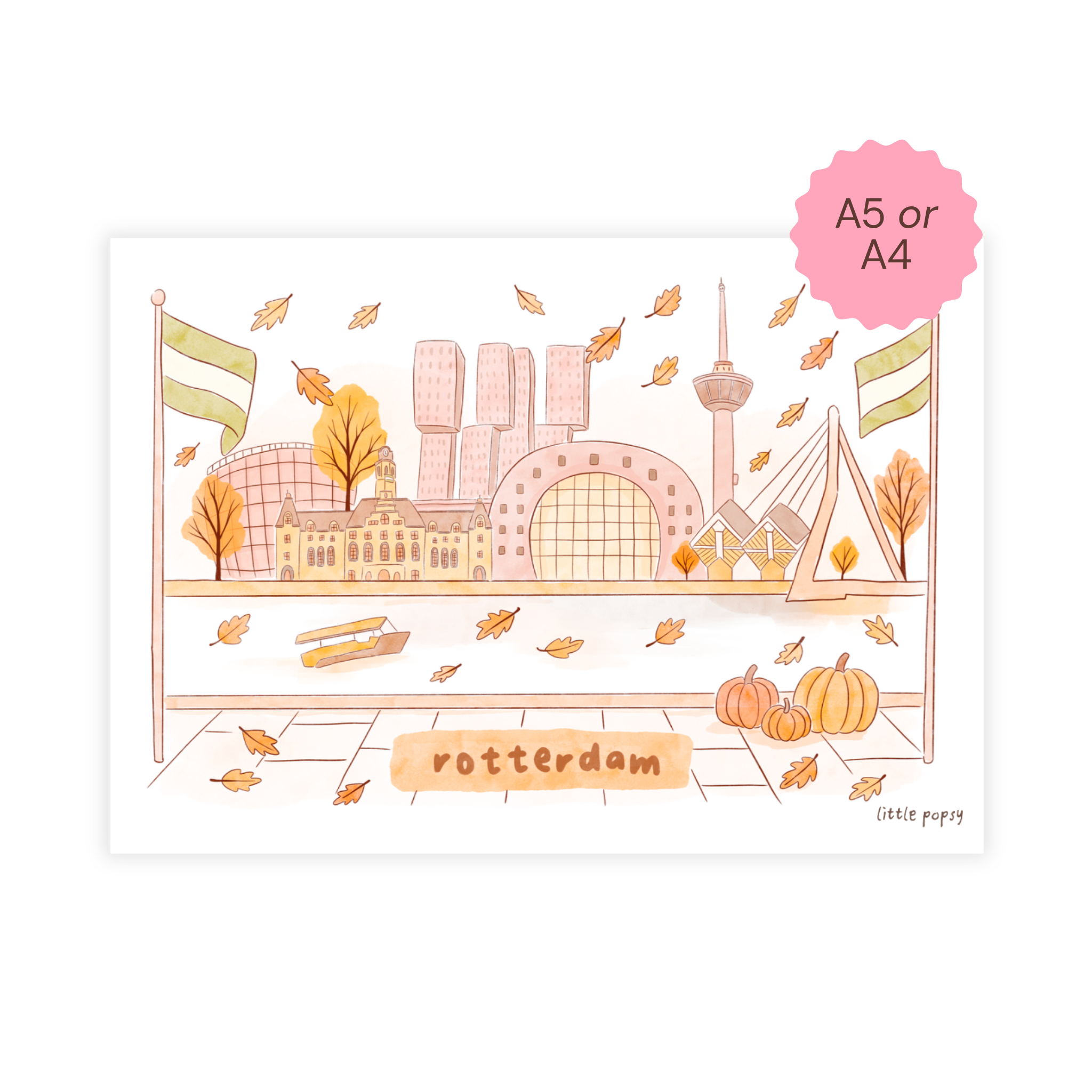 Little Popsy illustrated art print of the Rotterdam Skyline