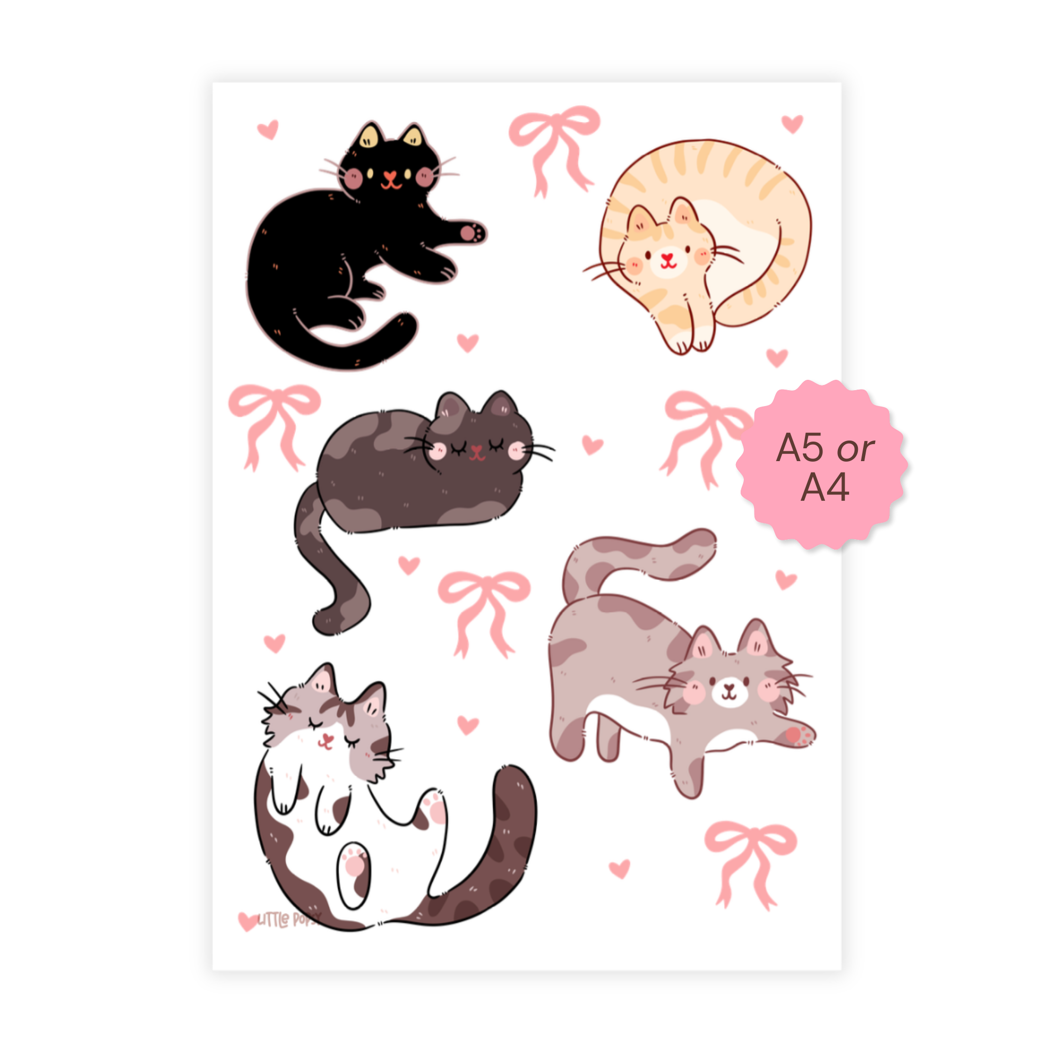 Little Popsy illustrated cute, cat art print "Coquette"