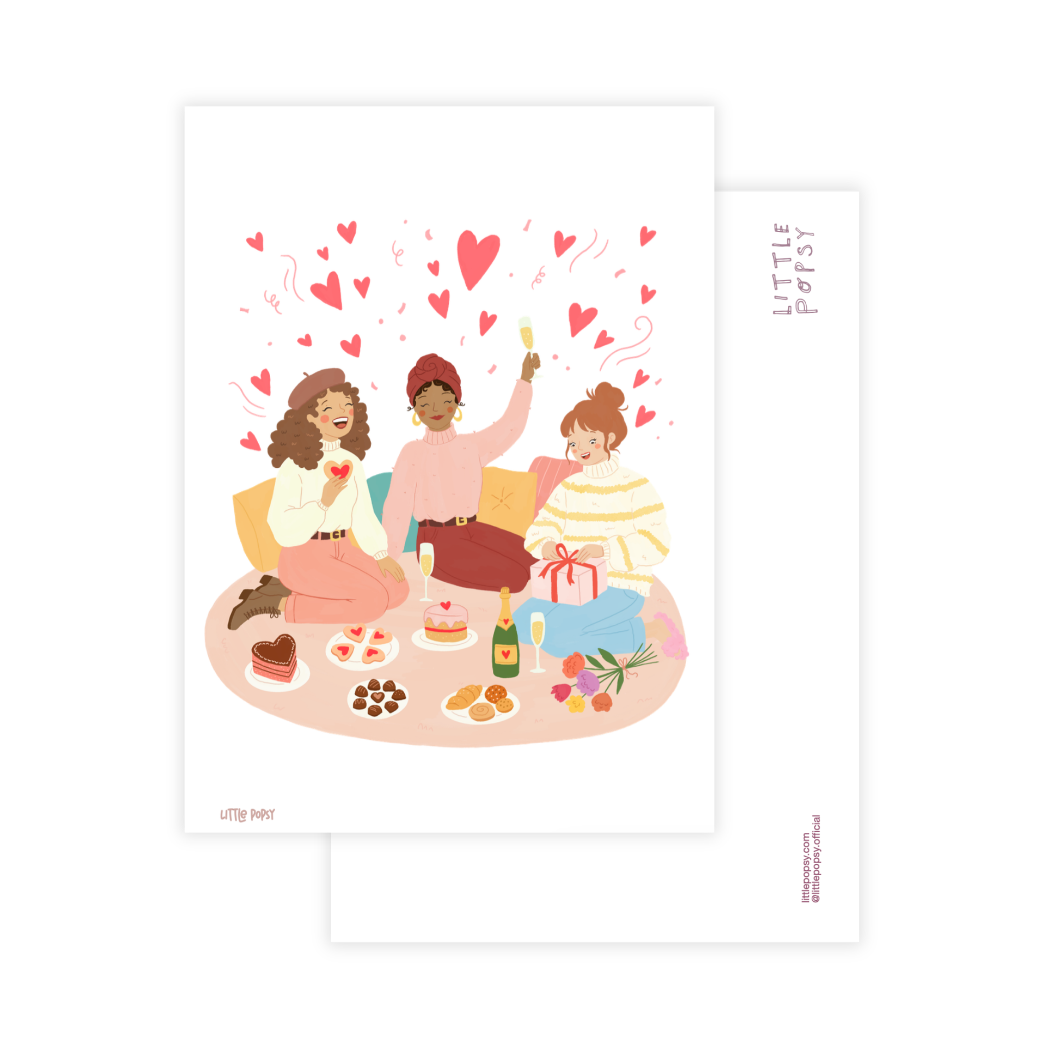 Little Popsy illustrated postcard celebrating Galentine's Day