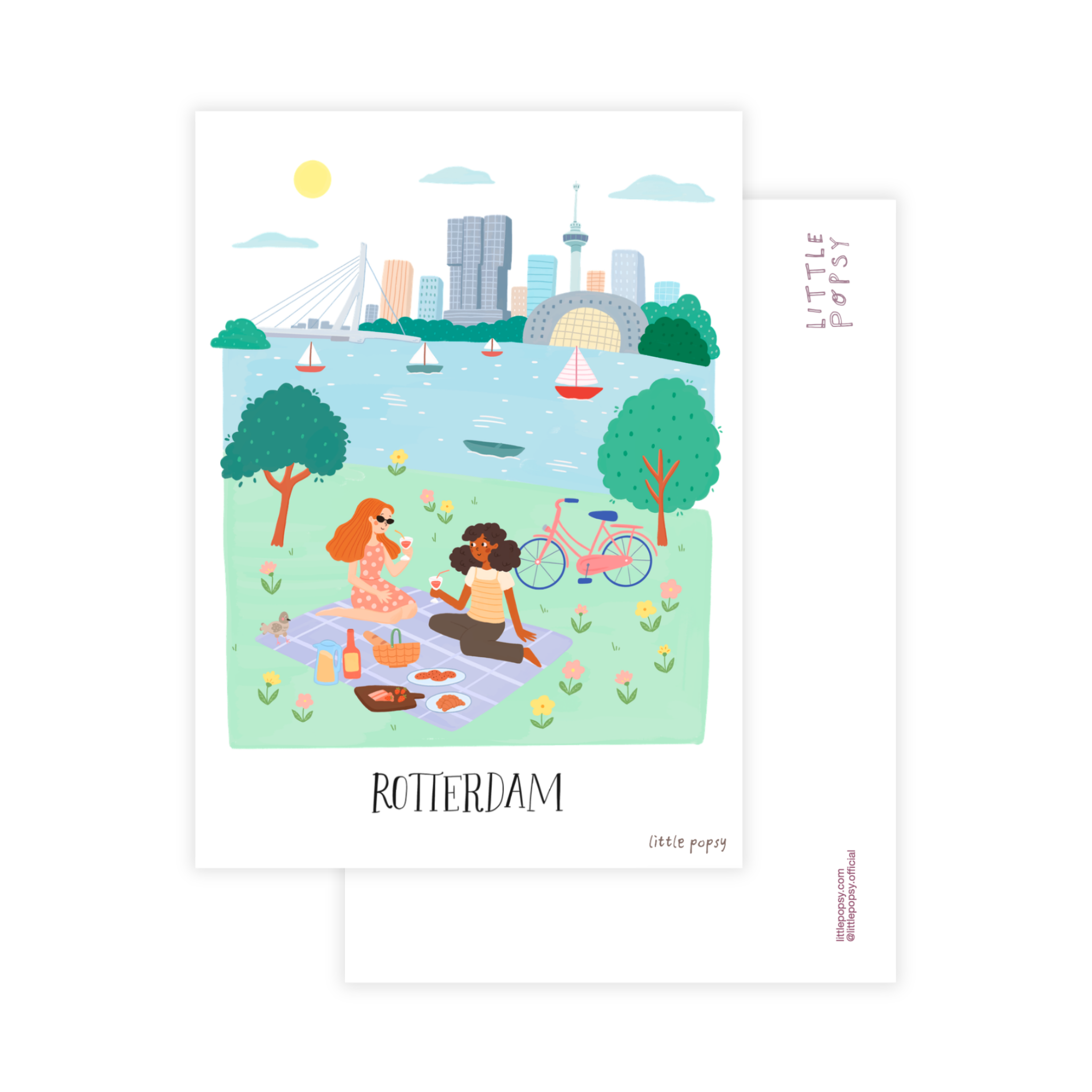 Hand-drawn Rotterdam illustration postcard of Kralingse Plas by Little Popsy