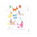 Illustrated birthday postcard with dogs "pawty time!"