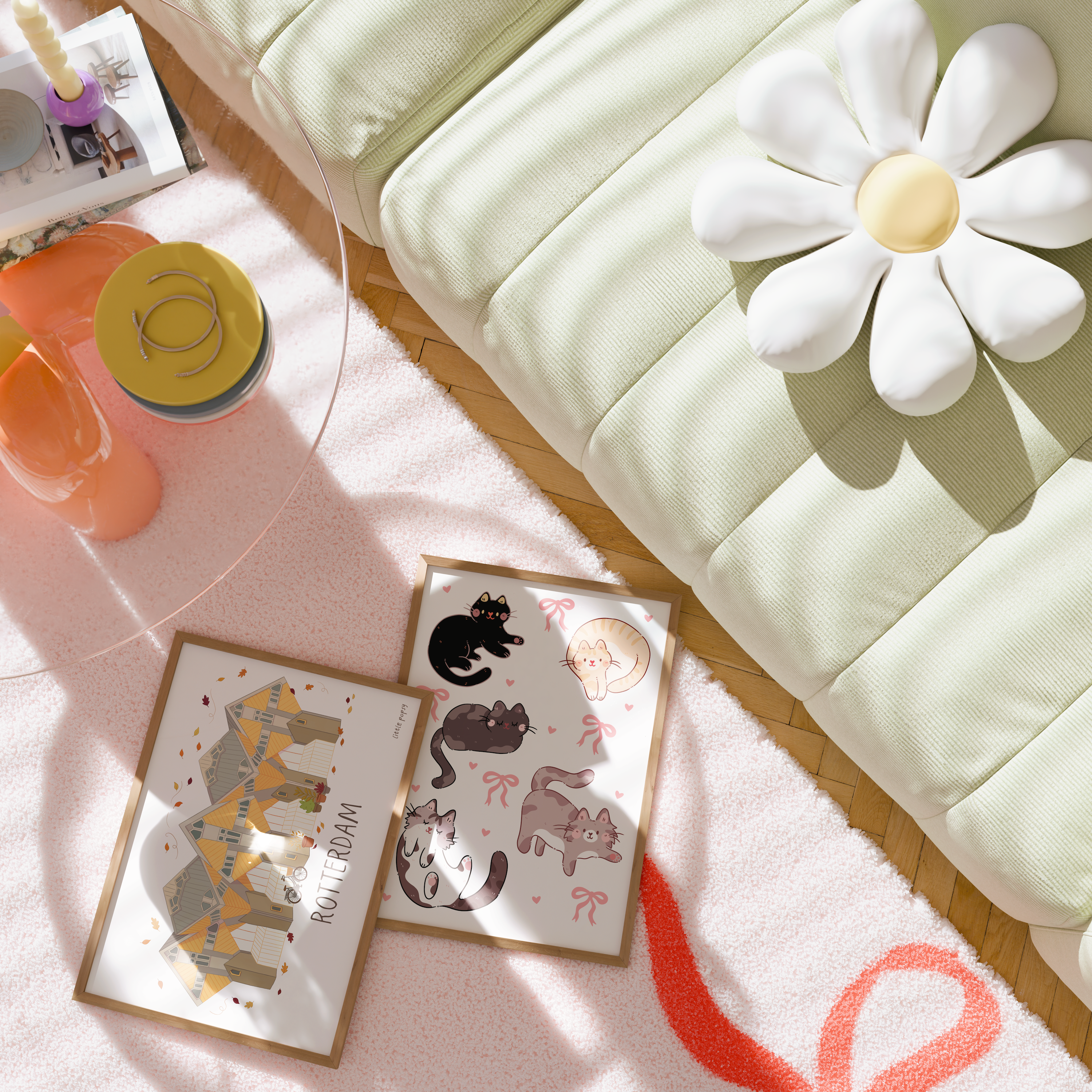 Little Popsy illustrated prints styled in a home interior