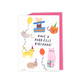 Illustrated birthday card with colorful cat illustrations 'Have a purr-fect birthday!' by Little Popsy