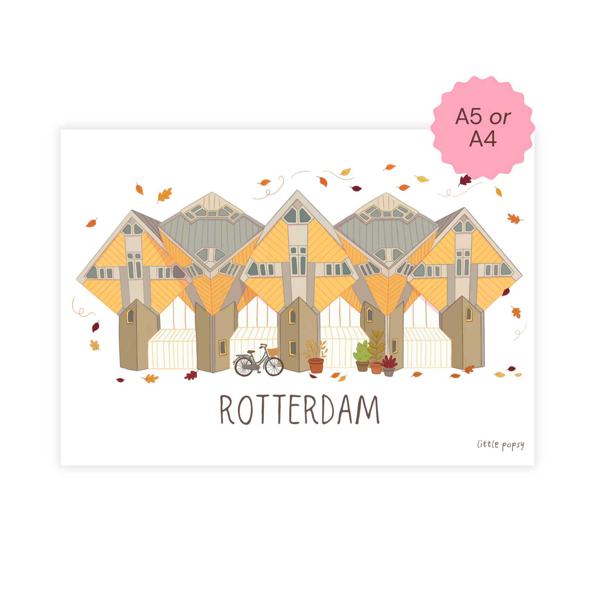 Little Popsy illustrated art print of the Rotterdam Cube Houses
