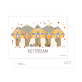Hand-drawn illustrated postcard of the Rotterdam Cube Houses by Little Popsy