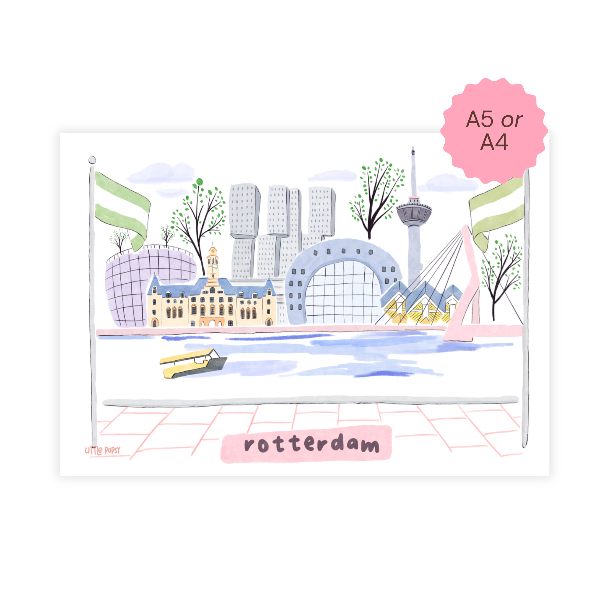 Little Popsy illustrated art print of the Rotterdam Skyline