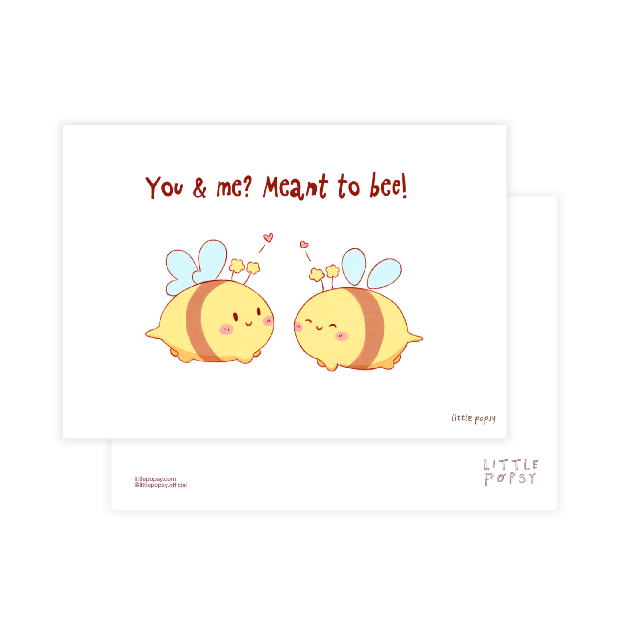 Little Popsy illustrated fun, bees, love postcard "You & me? meant to bee!"